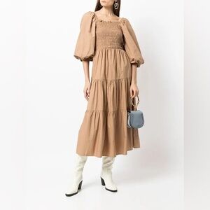 SEA Layered Shirred Midi Dress‎ Tan Color Size 4